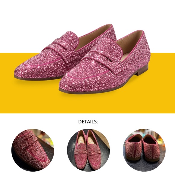 Sugar Thrillz Shoes - Sugar Thrillz Pink Rhinestone Loafers • Sparkly Crystal Penny Loafers • Fuchsia